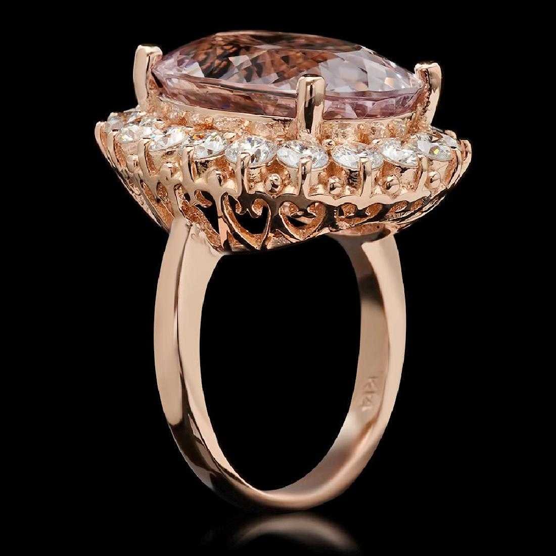 14K Rose Gold 13.02ct Kunzite and 2.17ct Diamond Ring - 2