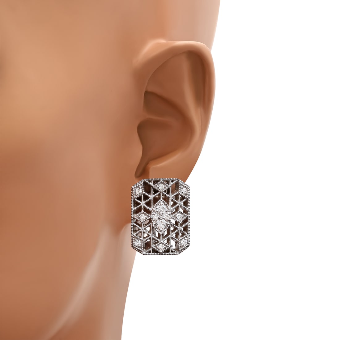 14K White Gold Setting with 0.75ct Diamond Earrings - 2