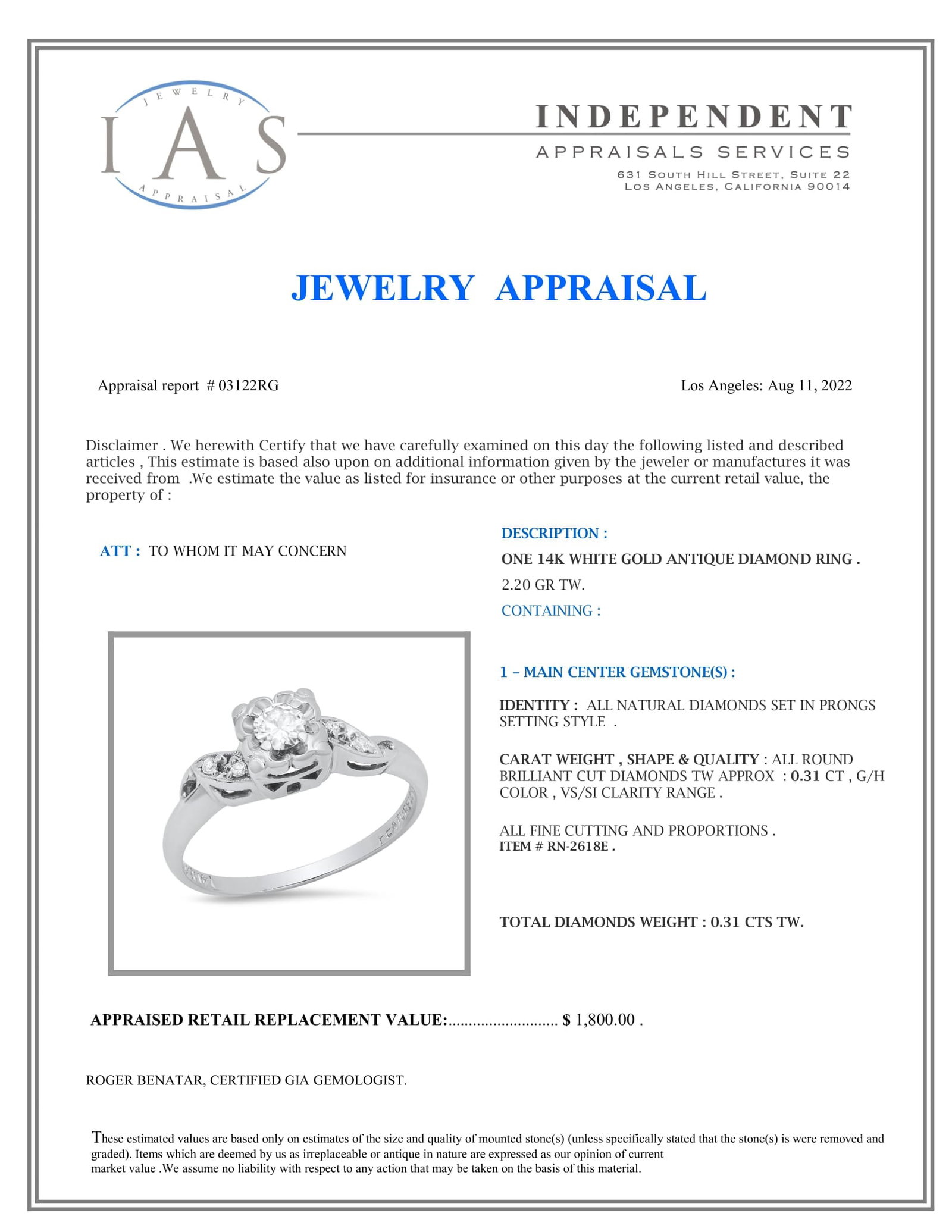 14K White Gold Setting with 0.31ct Diamond Ladies Ring - 5