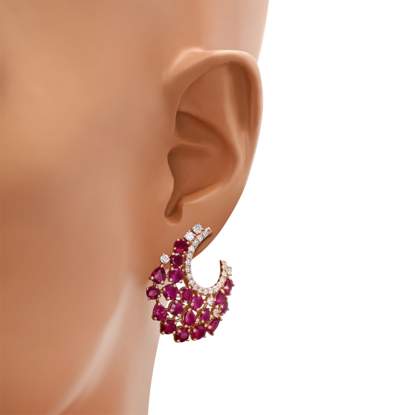14K Yellow Gold, 7.95ct Ruby and 0.71ct Diamond Earrings - 2