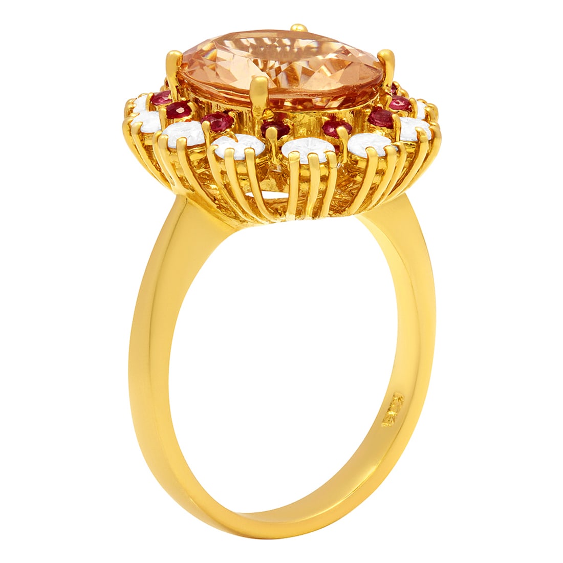 14k Yellow Gold 4.65ct Morganite 0.50ct Ruby 1.05ct Diamond Ring - 2