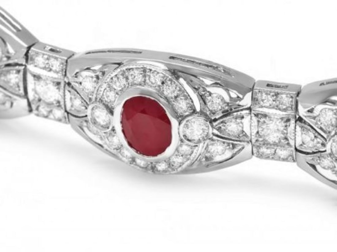 14K Gold 10.91ct Ruby 6.92ct Diamond Bracelet - 2