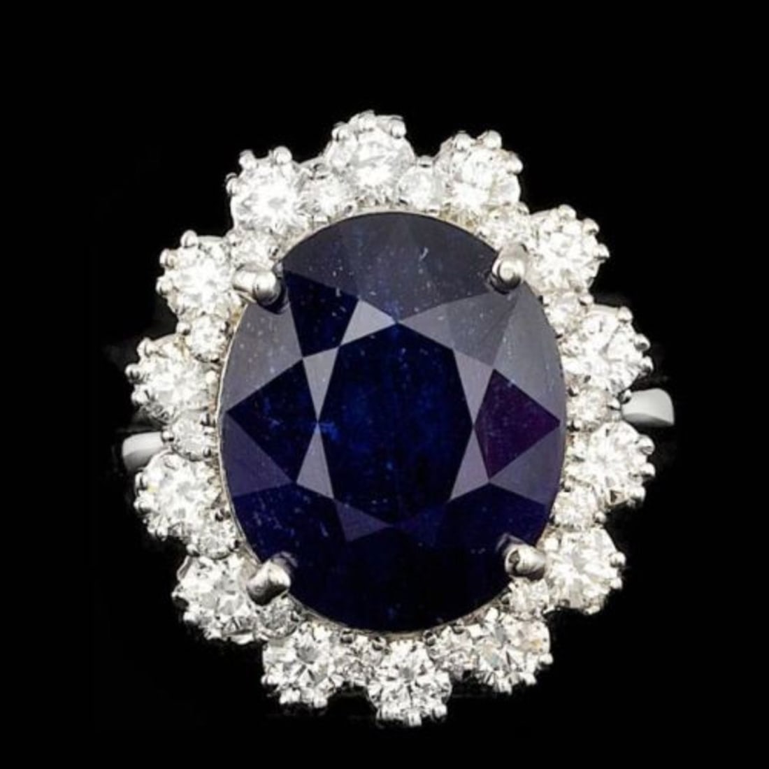 14K White Gold 10.87ct Sapphire and 1.46ct Diamond Ring: Retail: $11,920.00 ****** 14K White Gold 10.87ct Sapphire and 1.46ct Diamond Ring ****** Metal: 14K White Gold / Total Item Weight: 6.5 Grams / Country Made: United States / / Main Stone: Sapphire / C