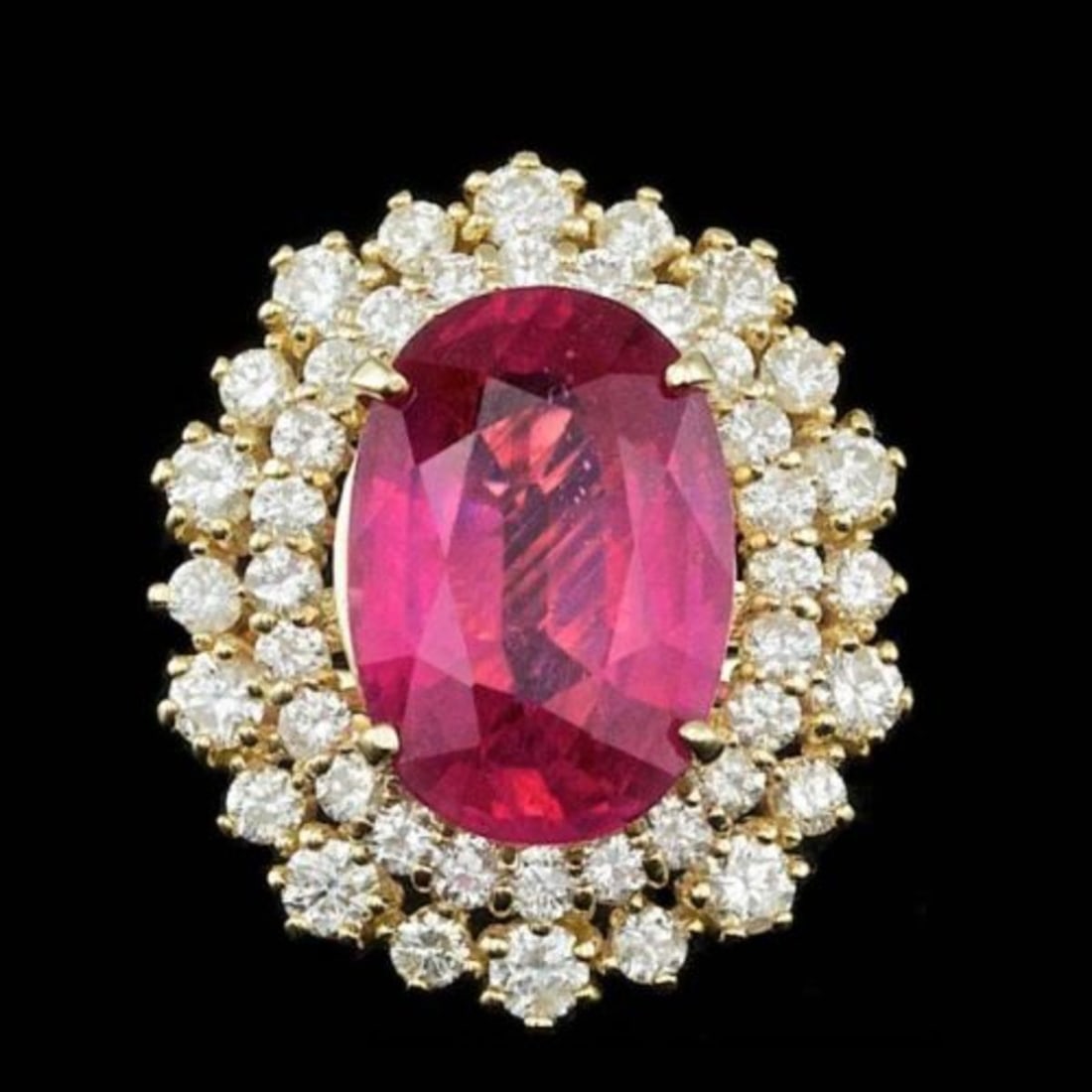 14K Yellow Gold 6.82ct Ruby and 1.51ct Diamond Ring: Retail: $12,760.00 ****** 14K Yellow Gold 6.82ct Ruby and 1.51ct Diamond Ring ****** Metal: 14K Yellow Gold / Total Item Weight: 7.0 Grams / Country Made: United States / / Main Stone: Ruby / Color: R