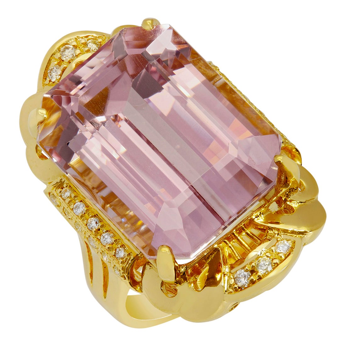 14k Yellow Gold 26.90ct Kunzite 0.28ct Diamond Ring: Retail: $10,860.00 ****** 14k Yellow Gold 26.90ct Kunzite 0.28ct Diamond Ring ****** Metal: 14K Yellow Gold / Total Item Weight: 14.80 grams / Country Made: United States / / Main Stone: Kunzite / Col