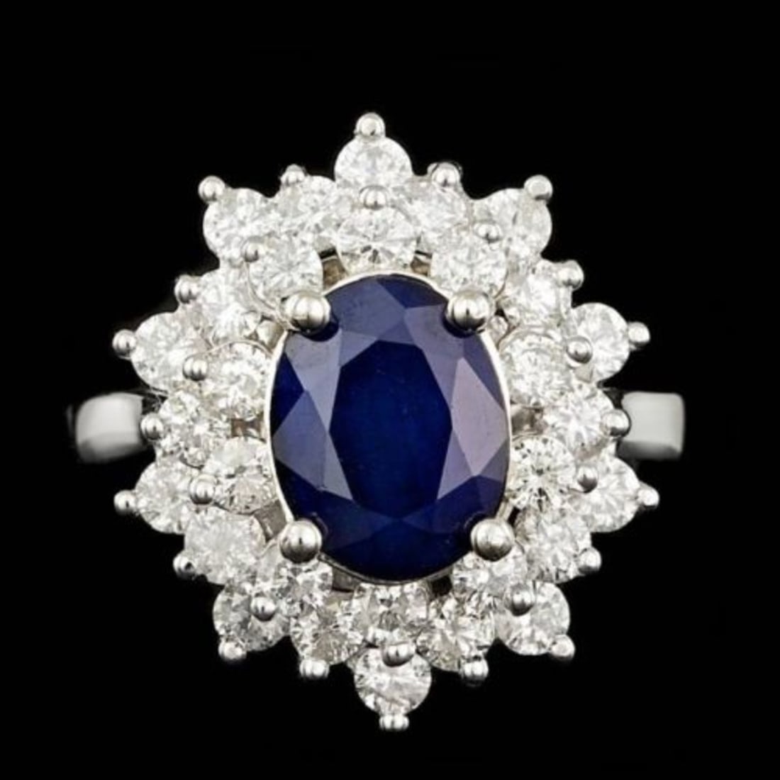 14K White Gold 2.10ct Sapphire and 1.41ct Diamond Ring: Retail: $10,420.00 ****** 14K White Gold 2.10ct Sapphire and 1.41ct Diamond Ring ****** Metal: 14K White Gold / Total Item Weight: 5.5 Grams / Country Made: United States / / Main Stone: Sapphire / Co