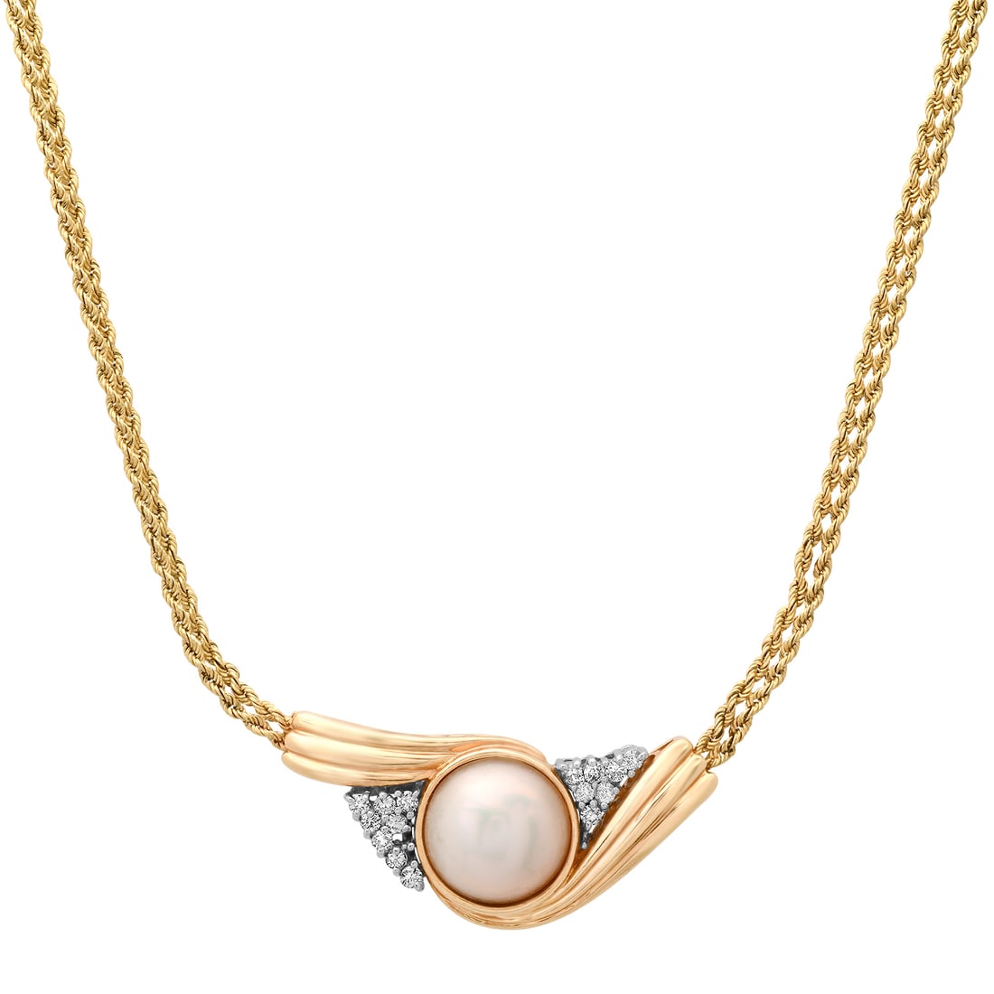 14K Gold Mabe Pearl and Diamond Necklace: Retail: $7,930.00 ****** 14K Gold Mabe Pearl and Diamond Necklace ****** Size: 15 / Metal: 14K Yellow Gold / Total Item Weight: 16.1 Grams / Country Made: United States / / Main Stone: Pearl / Color: 