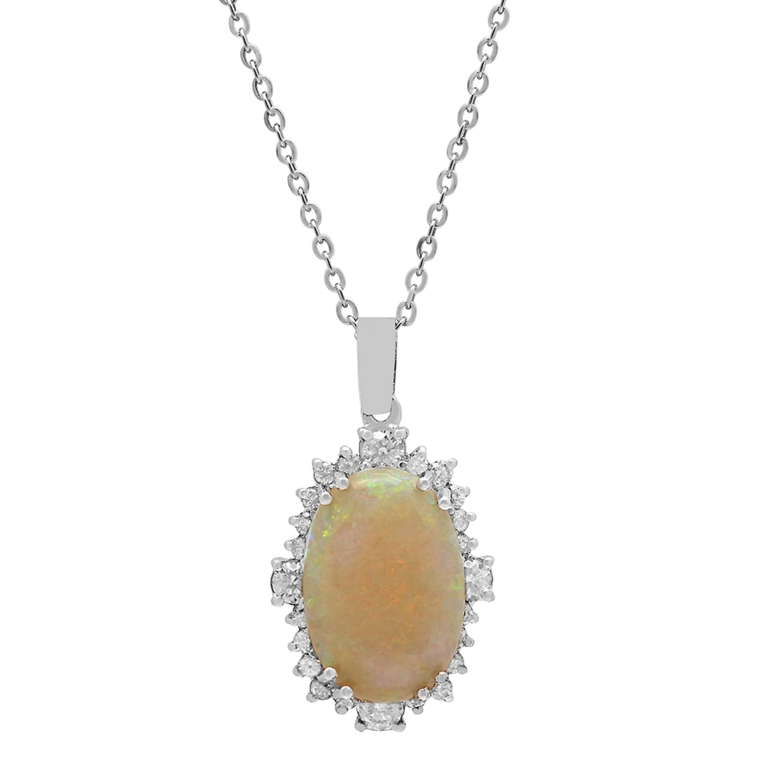 14k White Gold 5.77ct Opal 1.09ct Diamond Pendant: Retail: $8,375.00 ****** 14k White Gold 5.77ct Opal 1.09ct Diamond Pendant ****** Metal: 14K White Gold / Total Item Weight: 6.50 grams / Country Made: United States / / Main Stone: Opal / Color: Play