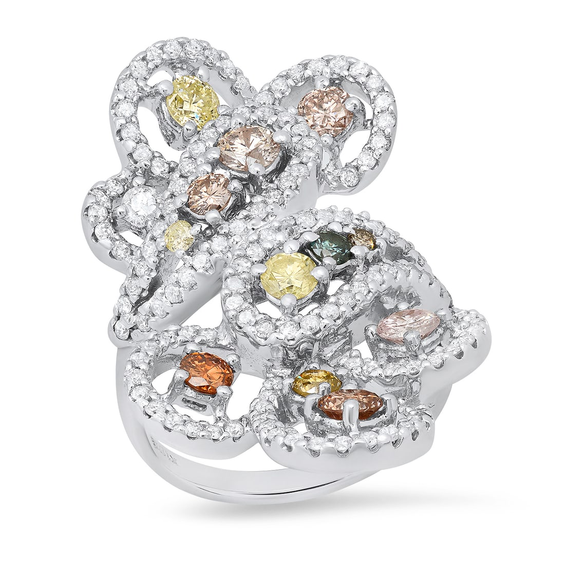 18K White Gold Setting with 1.32ct Fancy Colored Diamonds and 1.18ct Diamond Ladies Ring: Retail: $11,875.00 ****** 18K White Gold Setting with 1.32ct Fancy Colored Diamonds and 1.18ct Diamond Ladies Ring ****** Metal: 18K White Gold / Total Item Weight: 12.5 Grams / Country Made: United S