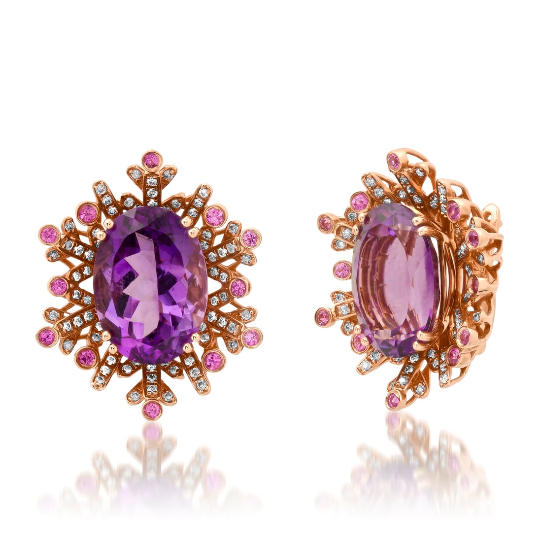 14K Rose Gold Setting with 9.78ct Amethyst and 0.58ct Diamond Earrings: Retail: $6,192.00 ****** 14K Rose Gold Setting with 9.78ct Amethyst and 0.58ct Diamond Earrings ****** Metal: 14K Rose Gold / Total Item Weight: 10.7 Grams / Country Made: United States / / Main Stone