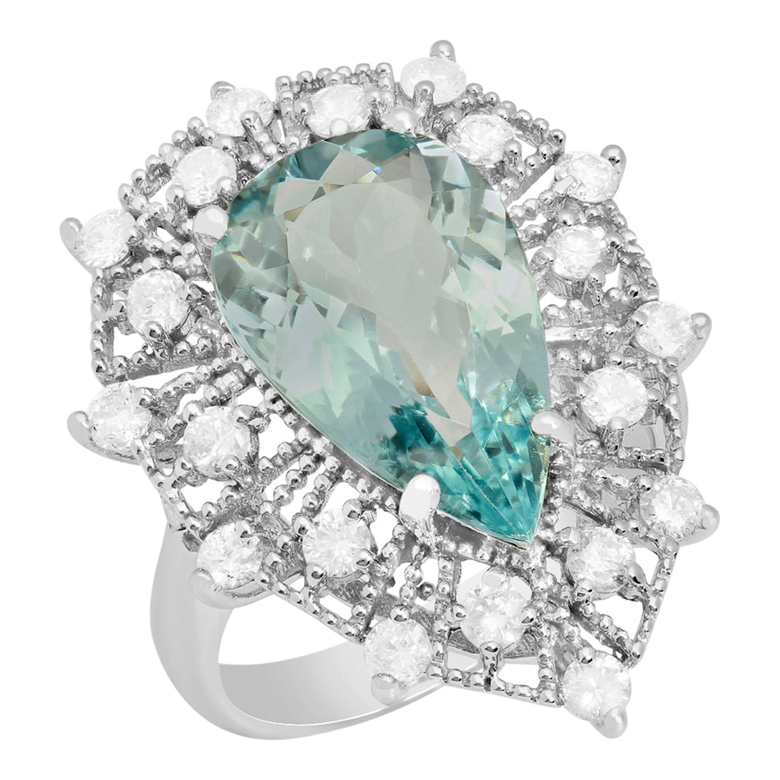 14k White Gold 5.03ct Aquamarine 1.03ct Diamond Ring: Retail: $12,950.00 ****** 14k White Gold 5.03ct Aquamarine 1.03ct Diamond Ring ****** Metal: 14K White Gold / Total Item Weight: 7.90 grams / Country Made: United States / / Main Stone: Aquamarine / C