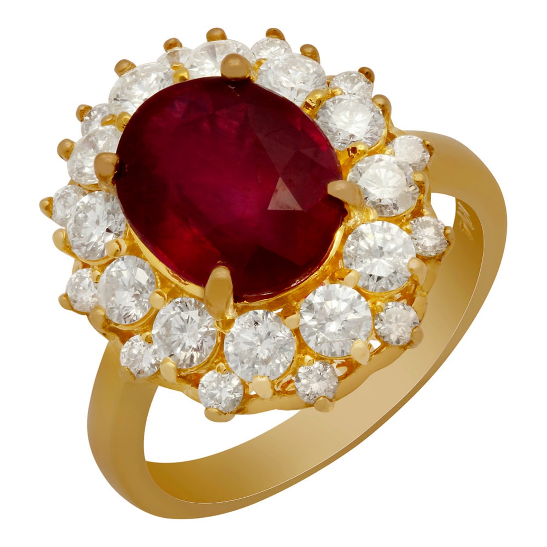 14k Yellow Gold 4.86ct Ruby 1.56ct Diamond Ring: Retail: $8,935.00 ****** 14k Yellow Gold 4.86ct Ruby 1.56ct Diamond Ring ****** Metal: 14K Yellow Gold / Total Item Weight: 7.00 grams / Country Made: United States / / Main Stone: Ruby / Color: Inten