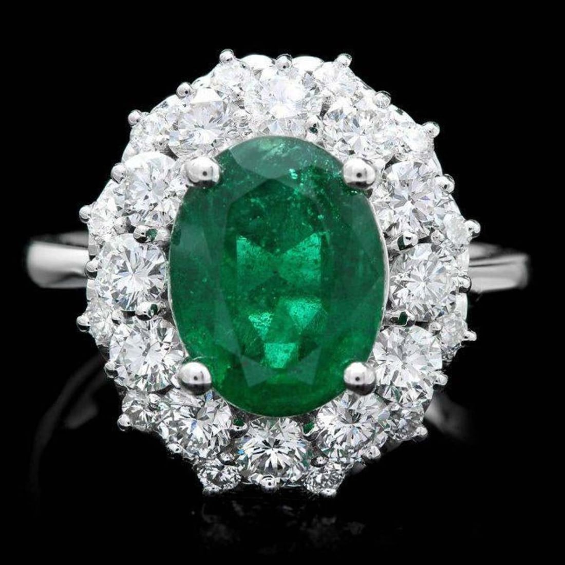 14K White Gold 3.17ct Emerald and 1.86ct Diamond Ring: Retail: $19,244.00 ****** 14K White Gold 3.17ct Emerald and 1.86ct Diamond Ring ****** Metal: 14K White Gold / Total Item Weight: 6.5 Grams / Country Made: United States / / Main Stone: Emerald / Colo