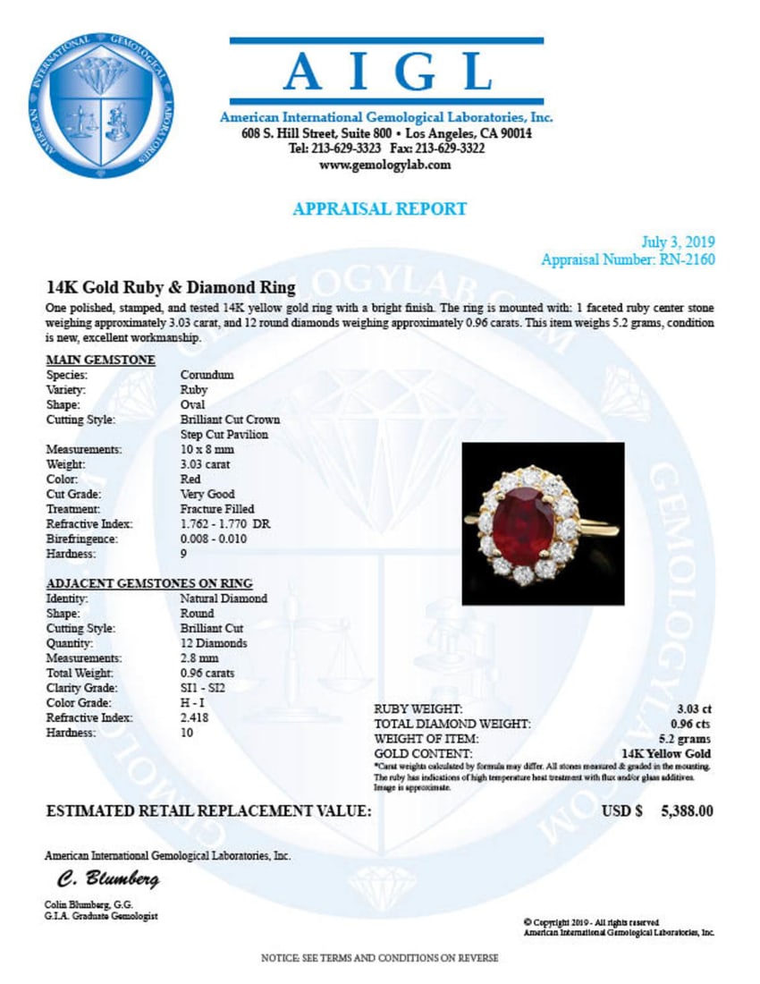 14K Yellow Gold 3.03ct Ruby and 0.96ct Diamond Ring - 4