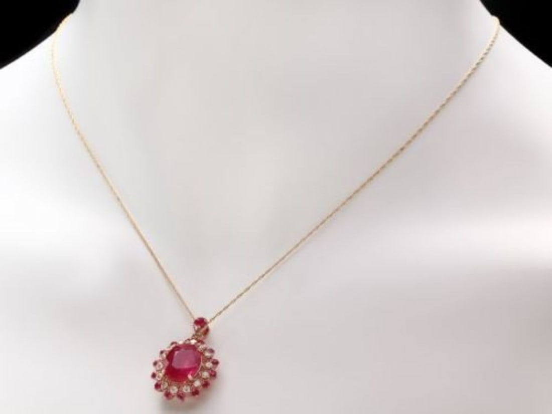 14K Gold 4.82ct Ruby 0.36ct Diamond Pendant - 3