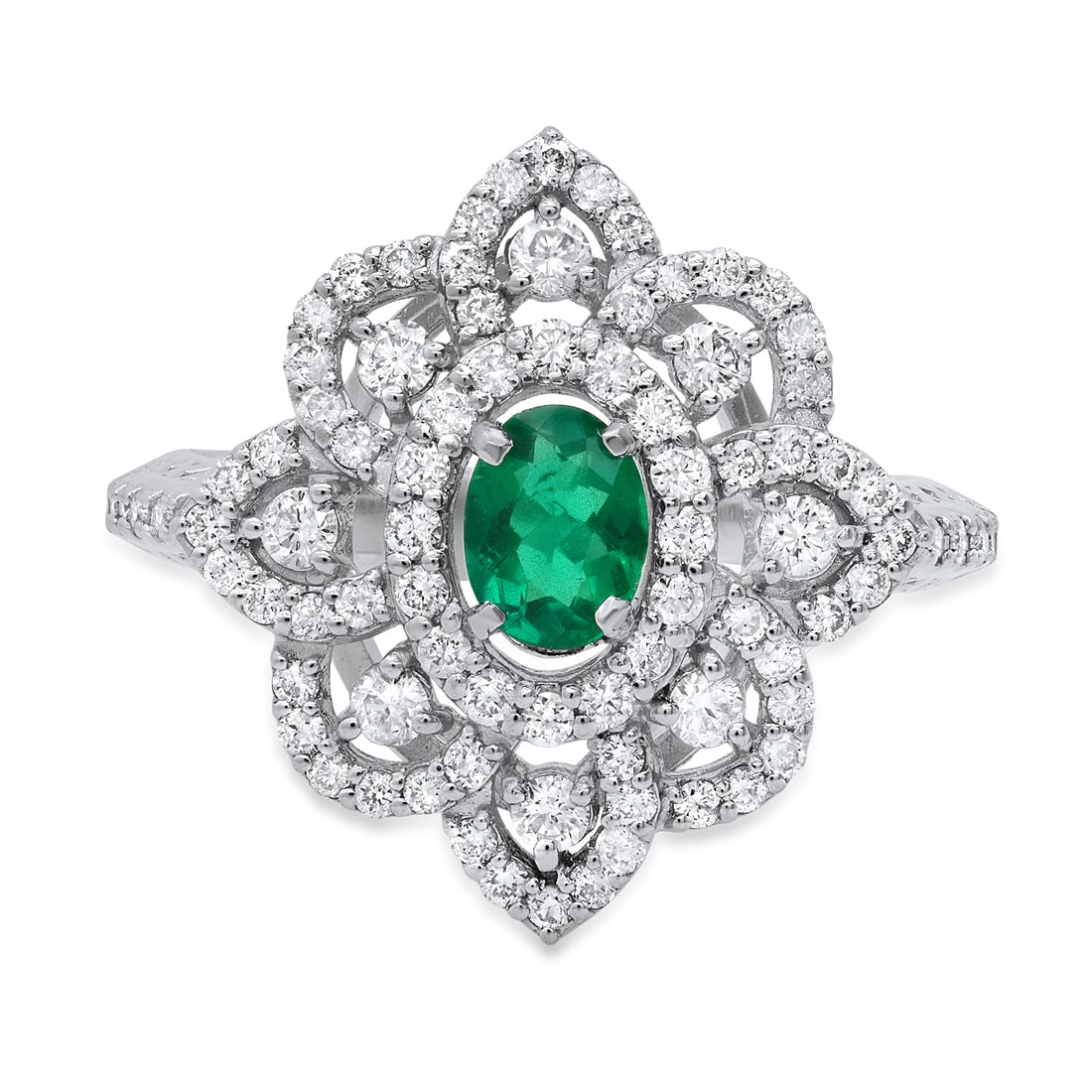 Platinum Setting with 0.40ct Emerald and 0.77ct Diamond Ladies Ring - 2