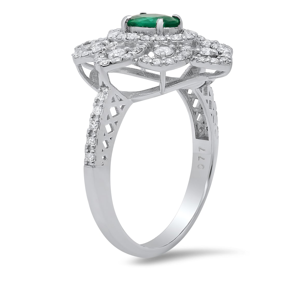 Platinum Setting with 0.40ct Emerald and 0.77ct Diamond Ladies Ring - 3