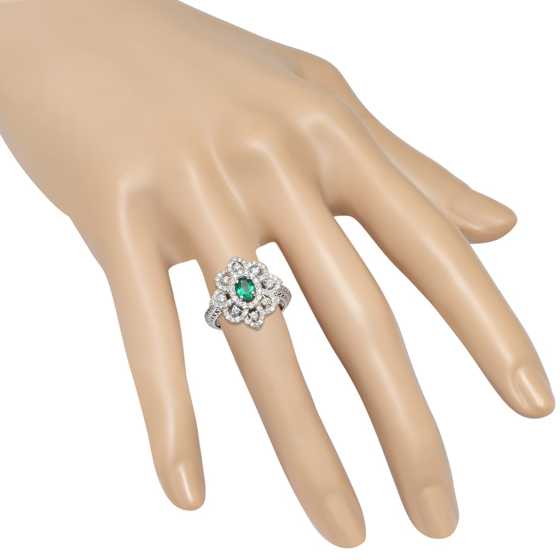 Platinum Setting with 0.40ct Emerald and 0.77ct Diamond Ladies Ring - 4