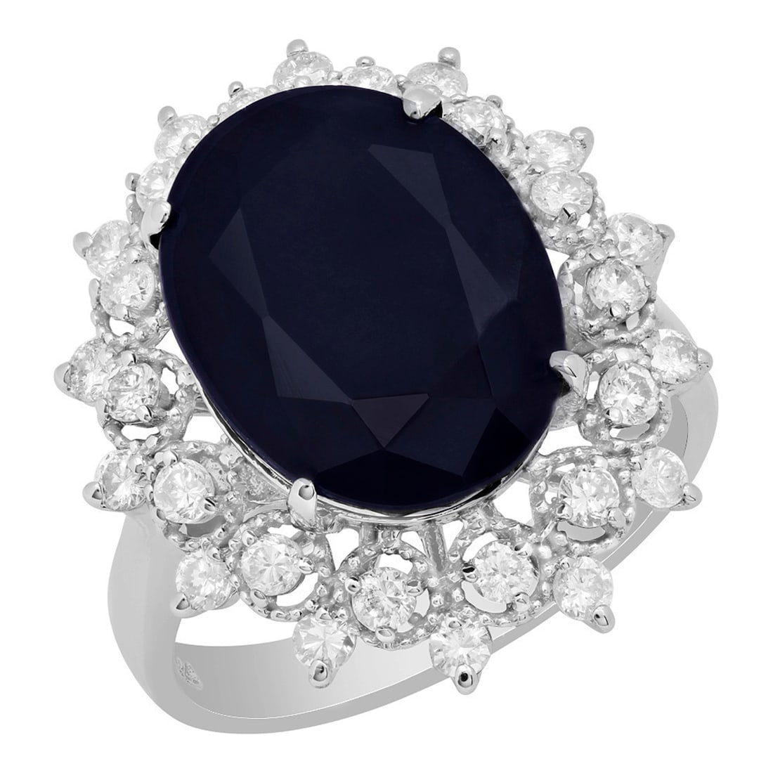14k White Gold 10.15ct Sapphire 0.75ct Diamond Ring: Retail: $6,890.00 ****** 14k White Gold 10.15ct Sapphire 0.75ct Diamond Ring ****** Metal: 14K White Gold / Total Item Weight: 6.70 grams / Country Made: United States / / Main Stone: Sapphire / Color