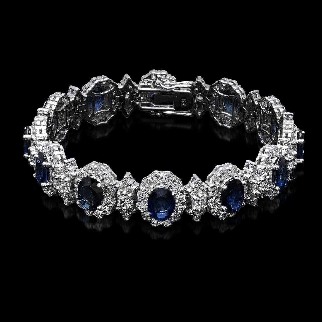 14K White Gold 12.35ct Sapphire and 10.88ct Diamond Bracelet: Retail: $62,350.00 ****** 14K White Gold 12.35ct Sapphire and 10.88ct Diamond Bracelet ****** Metal: 14K White Gold / Total Item Weight: 27.0 Grams / Country Made: United States / / Main Stone: Sapphi