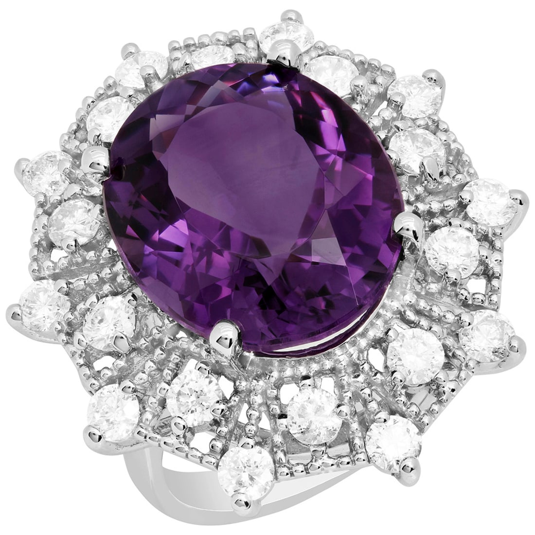 14k White Gold 12.32ct Amethyst 1.86ct Diamond Ring: Retail: $7,400.00 ****** 14k White Gold 12.32ct Amethyst 1.86ct Diamond Ring ****** Metal: 14K White Gold / Total Item Weight: 11.70 grams / Country Made: United States / / Main Stone: Amethyst / Colo