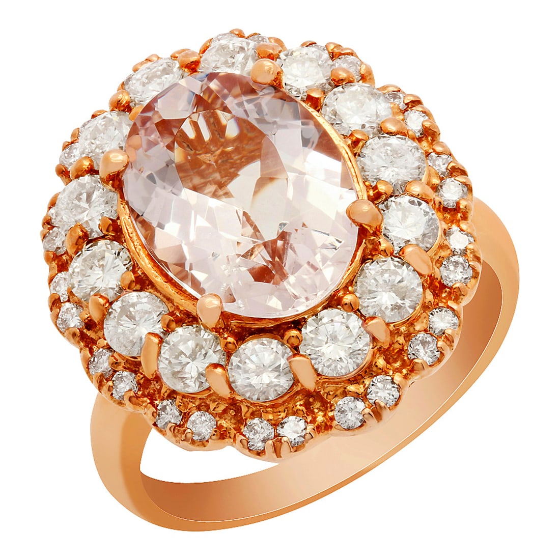 14k Rose Gold 3.08ct Morganite 1.61ct Diamond Ring: Retail: $8,425.00 ****** 14k Rose Gold 3.08ct Morganite 1.61ct Diamond Ring ****** Metal: 14K Rose Gold / Total Item Weight: 7.70 grams / Country Made: United States / / Main Stone: Morganite / Color: