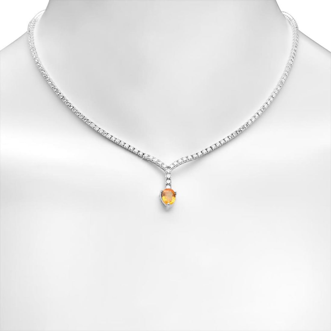 14K Gold 1.51ct Orange Sapphire 4.13cts Diamond Necklace: Retail: $17,550.00 ****** 14K Gold 1.51ct Orange Sapphire 4.13cts Diamond Necklace ****** Metal: 14K White Gold / Total Item Weight: 17.6 grams / Country Made: United States / / Main Stone: Orange Sap