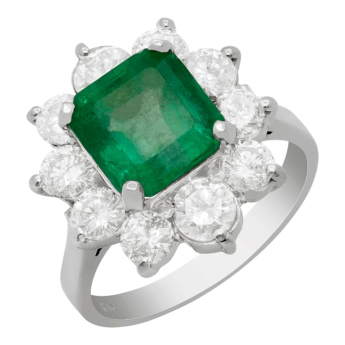 14k White Gold 3.51ct Emerald 1.99ct Diamond Ring: Retail: $12,315.00 ****** 14k White Gold 3.51ct Emerald 1.99ct Diamond Ring ****** Metal: 14K White Gold / Total Item Weight: 5.60 grams / Country Made: United States / / Main Stone: Emerald / Color: 