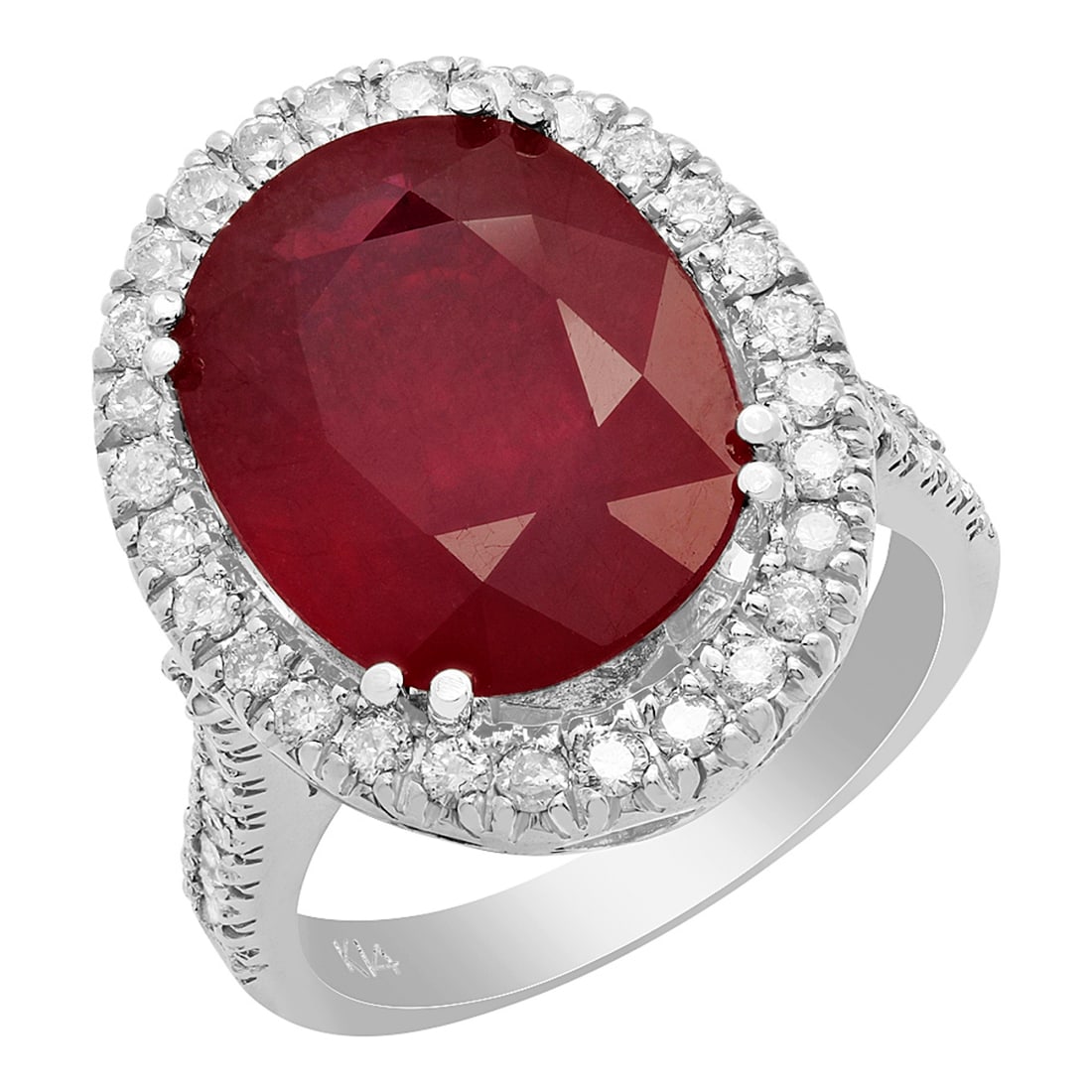 14k White Gold 8.84ct Ruby 0.87ct Diamond Ring: Retail: $7,265.00 ****** 14k White Gold 8.84ct Ruby 0.87ct Diamond Ring ****** Metal: 14K White Gold / Total Item Weight: 8.90 grams / Country Made: United States / / Main Stone: Ruby / Color: Intense