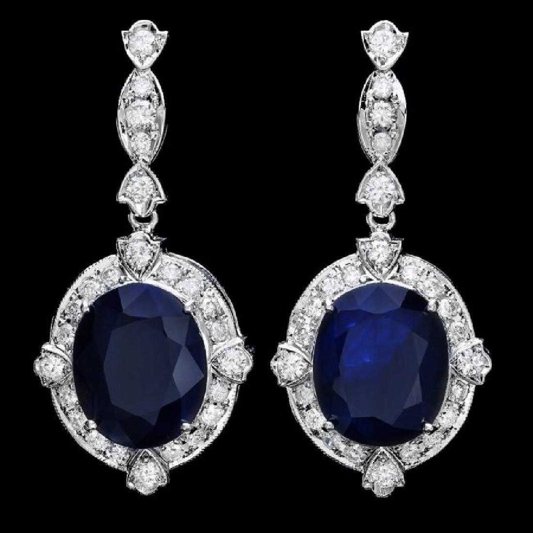 14K White Gold 17.72ct Sapphire and 1.46ct Diamond Earrings: Retail: $12,127.00 ****** 14K White Gold 17.72ct Sapphire and 1.46ct Diamond Earrings ****** Metal: 14K White Gold / Total Item Weight: 13.0 Grams / Country Made: United States / / Main Stone: Sapphir