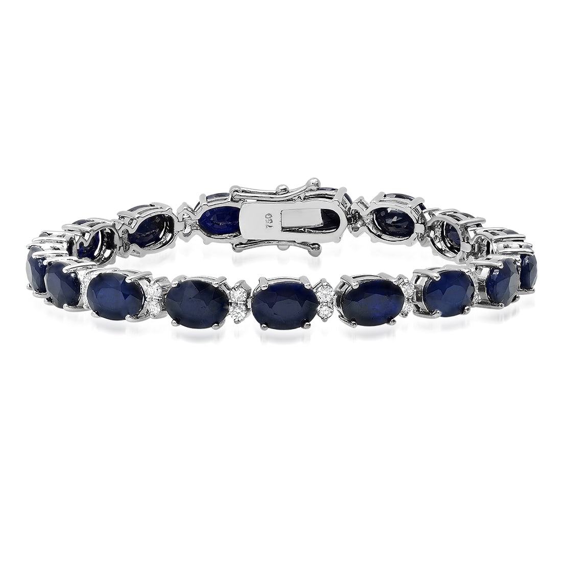 18K White Gold 22.18ct Sapphire and 1.22ct Diamond Bracelet: Retail: $18,276.00 ****** 18K White Gold 22.18ct Sapphire and 1.22ct Diamond Bracelet ****** Metal: 18K White Gold / Total Item Weight: 19.8 Grams / Country Made: United States / / Main Stone: Sapphir
