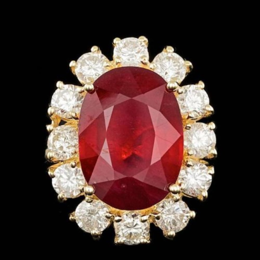14K Yellow Gold 11.84ct Ruby and 2.42ct Diamond Ring: Retail: $20,969.00 ****** 14K Yellow Gold 11.84ct Ruby and 2.42ct Diamond Ring ****** Metal: 14K Yellow Gold / Total Item Weight: 9.7 Grams / Country Made: United States / / Main Stone: Ruby / Color: 
