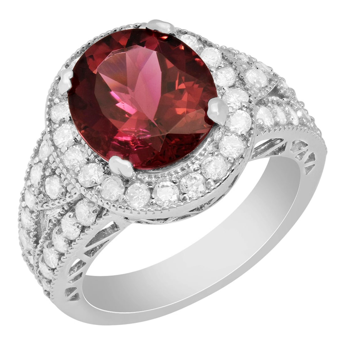 14k White Gold 4.32ct Pink Tourmaline 1.17ct Diamond Ring: Retail: $14,500.00 ****** 14k White Gold 4.32ct Pink Tourmaline 1.17ct Diamond Ring ****** Metal: 14K White Gold / Total Item Weight: 7.50 grams / Country Made: United States / / Main Stone: Pink Tour