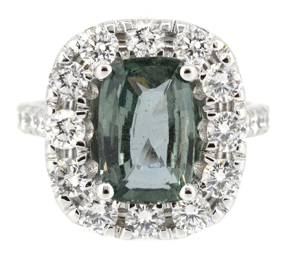18K White Gold Ladies Ring with 3.53ct GIA Certified Natural Sapphire and 1.70ct tw Adjacent: Retail: $15,500.00 ****** 18K White Gold Ladies Ring with 3.53ct GIA Certified Natural Sapphire and 1.70ct tw Adjacent Diamonds ****** Size: 6.5 / Metal: 18K White Gold / Total Item Weight: 8.3 Grams 