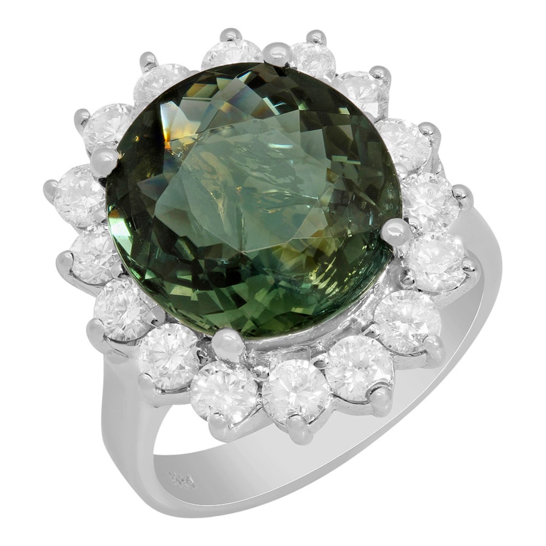 14k White Gold 6.78ct Green Tourmaline 1.89ct Diamond Ring: Retail: $14,800.00 ****** 14k White Gold 6.78ct Green Tourmaline 1.89ct Diamond Ring ****** Metal: 14K White Gold / Total Item Weight: 8.20 grams / Country Made: United States / / Main Stone: Green To