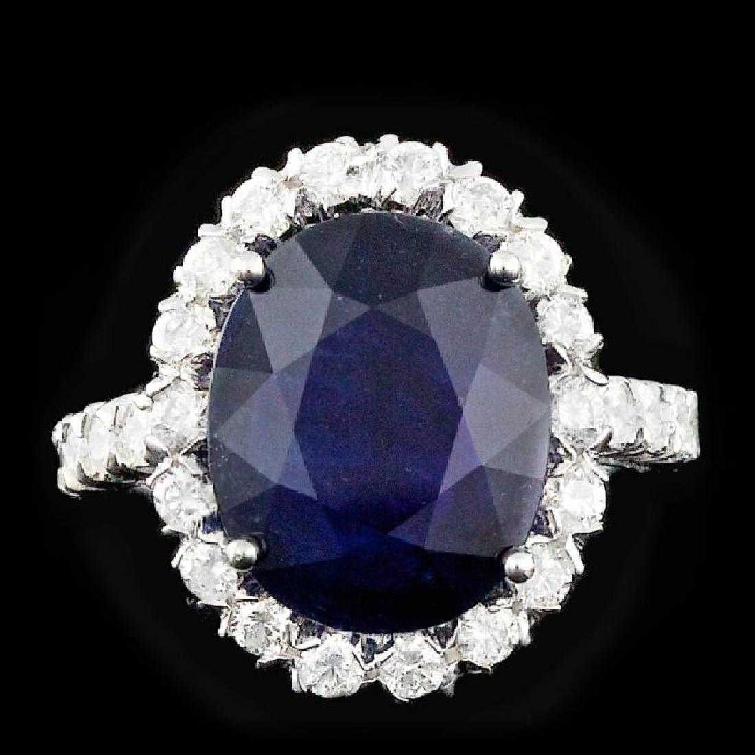 14K White Gold 7.82ct Sapphire and 1.23ct Diamond Ring: Retail: $9,500.00 ****** 14K White Gold 7.82ct Sapphire and 1.23ct Diamond Ring ****** Metal: 14K White Gold / Total Item Weight: 7.0 Grams / Country Made: United States / / Main Stone: Sapphire / Col