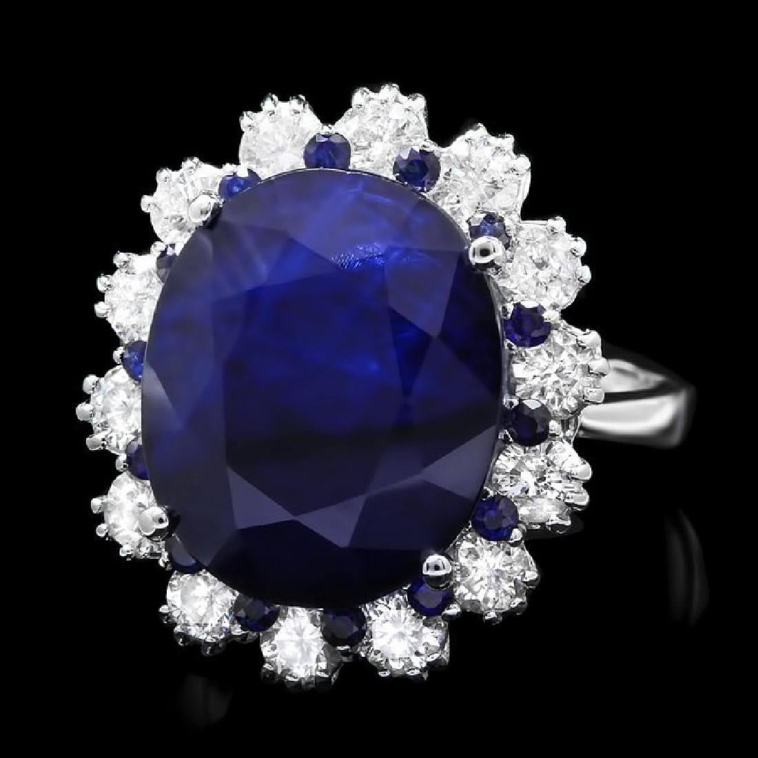 14K White Gold 11.77ct Sapphire and 1.40ct Diamond Ring: Retail: $8,700.00 ****** 14K White Gold 11.77ct Sapphire and 1.40ct Diamond Ring ****** Metal: 14K White Gold / Total Item Weight: 8.0 Grams / Country Made: United States / / Main Stone: Sapphire / Co