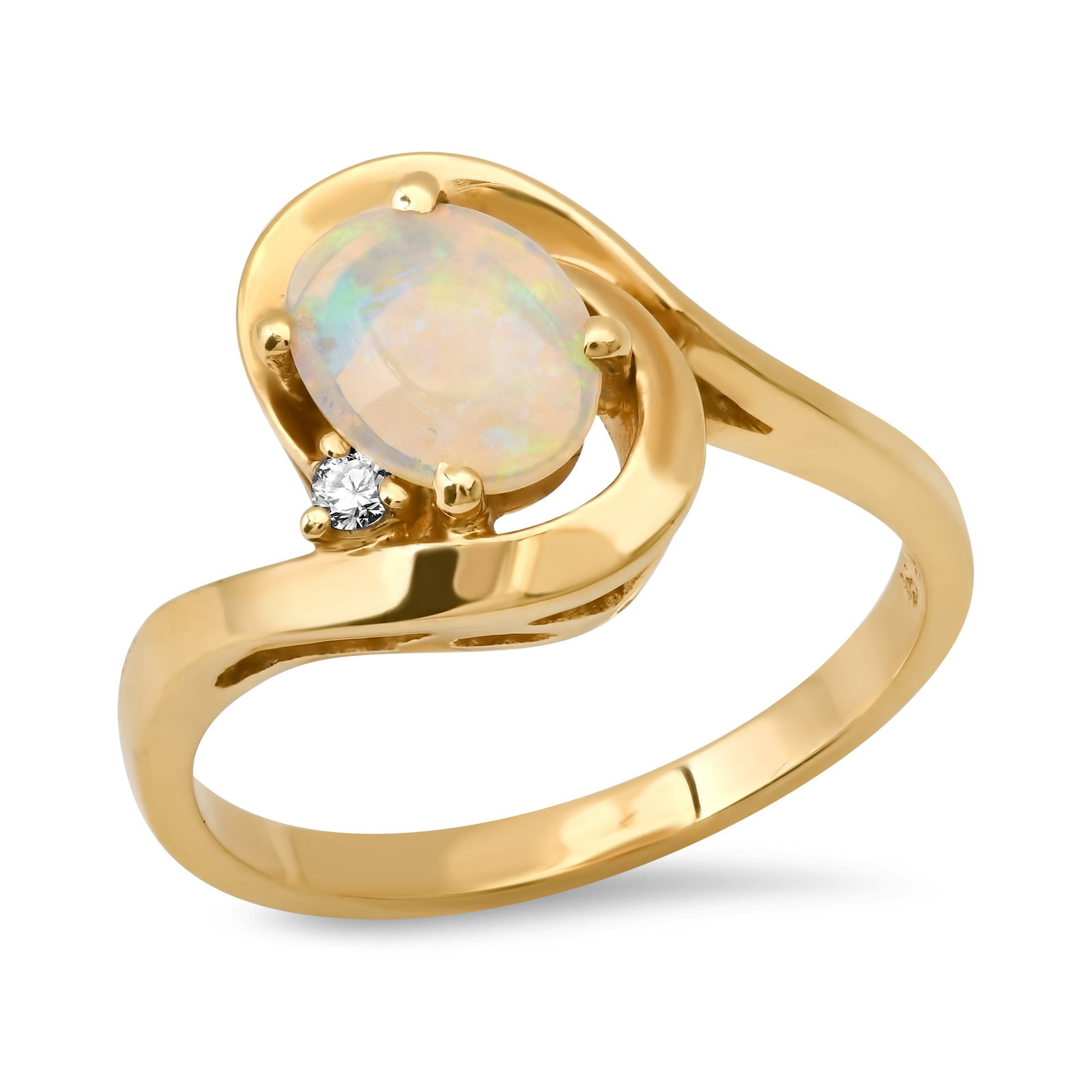 14K Yellow Gold Setting with 1.42ct Opal and 0.02ct Diamond Ladies Ring: Retail: $2,150.00 ****** 14K Yellow Gold Setting with 1.42ct Opal and 0.02ct Diamond Ladies Ring ****** Size: 6.5 / Metal: 14K Yellow Gold / Total Item Weight: 3.3 Grams / Country Made: United States 