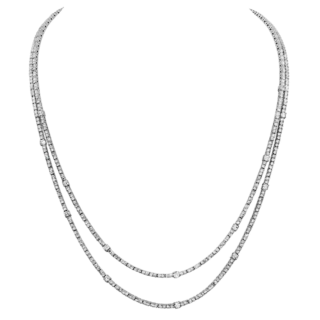 14k White Gold 10.97ct Diamond Necklace: Retail: $33,950.00 ****** 14k White Gold 10.97ct Diamond Necklace ****** Metal: 14K White Gold / Total Item Weight: 24.40 grams / Country Made: United States / / Main Stone: Diamond / Carat Total Weig