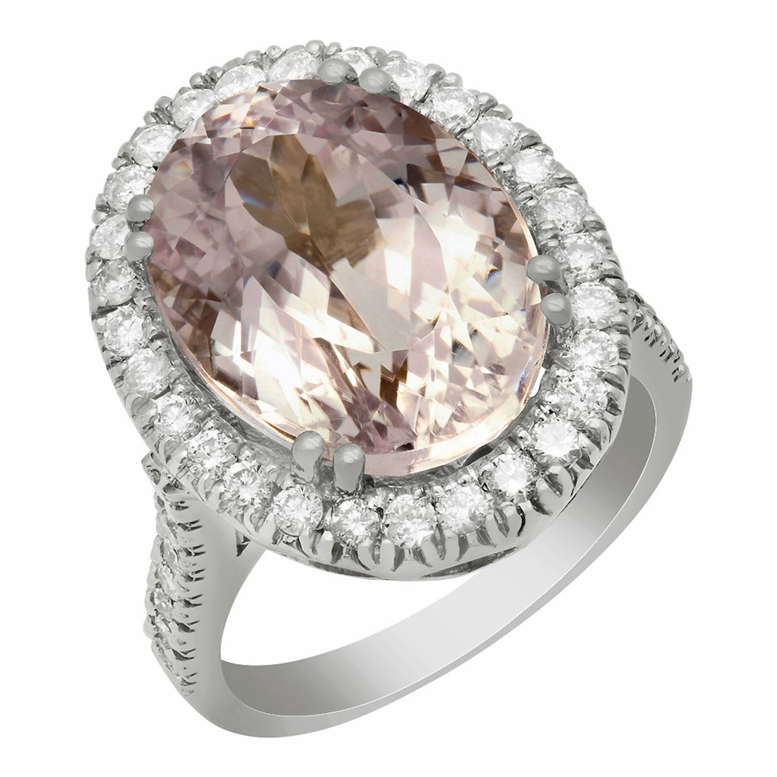14k White Gold 11.83ct Kunzite 1.02ct Diamond Ring: Retail: $6,065.00 ****** 14k White Gold 11.83ct Kunzite 1.02ct Diamond Ring ****** Metal: 14K White Gold / Total Item Weight: 9.10 grams / Country Made: United States / / Main Stone: Kunzite / Color: 