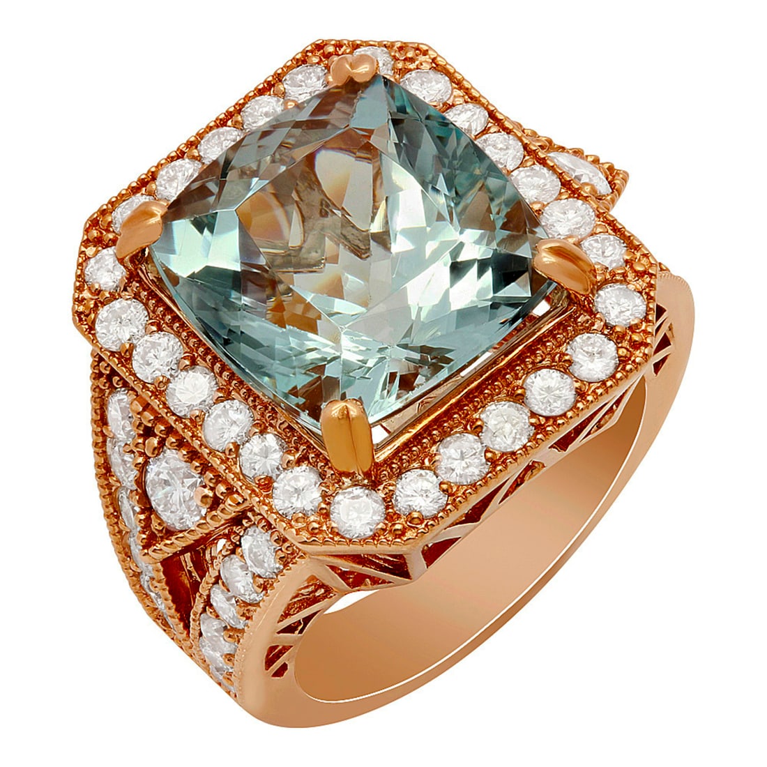 14k Rose Gold 9.48ct Aquamarine 2.10ct Diamond Ring: Retail: $9,770.00 ****** 14k Rose Gold 9.48ct Aquamarine 2.10ct Diamond Ring ****** Metal: 14K Rose Gold / Total Item Weight: 13.20 grams / Country Made: United States / / Main Stone: Aquamarine /