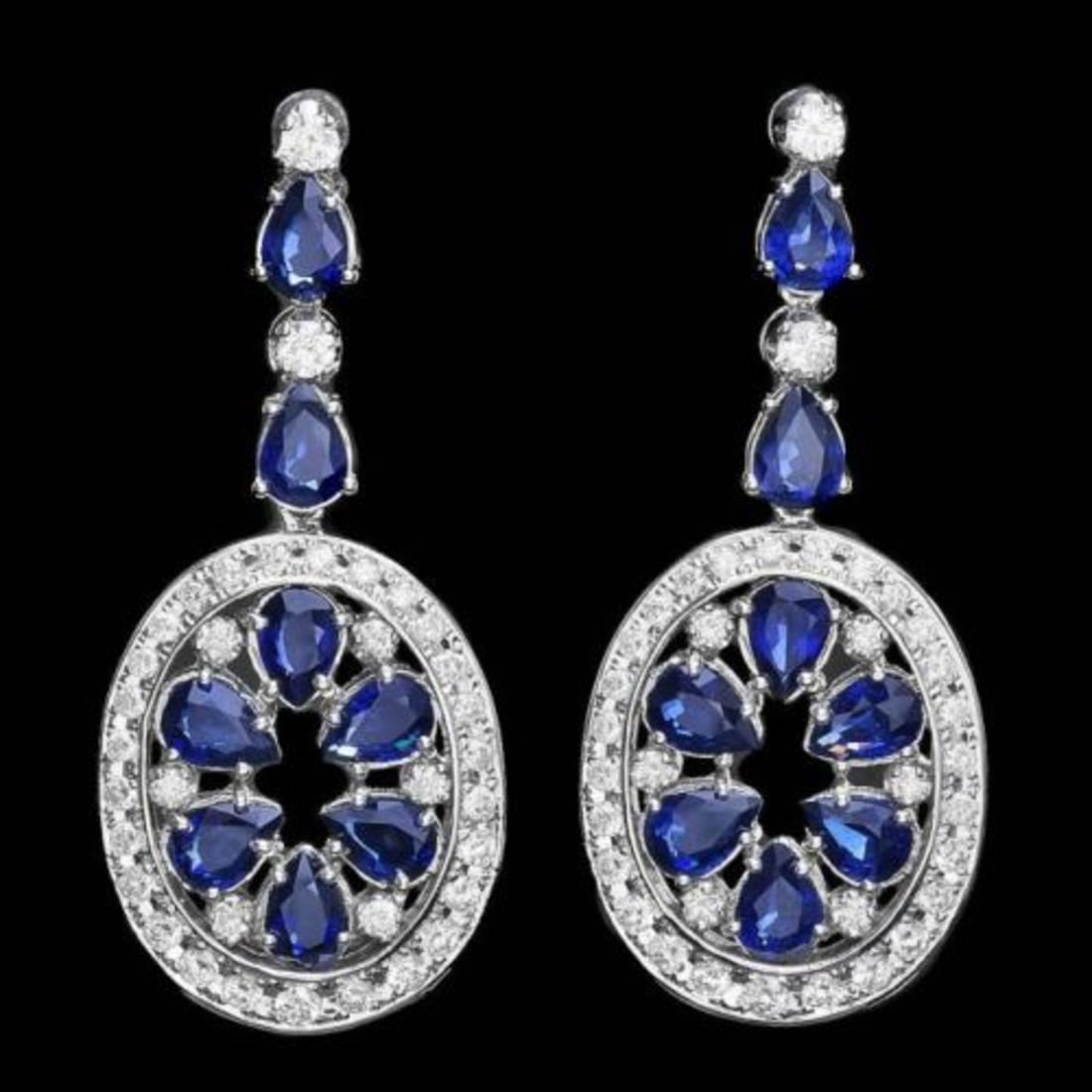 14k Gold 11.37ct Sapphire 3ct Diamond Earrings: Retail: $21,400.00 ****** 14k Gold 11.37ct Sapphire 3ct Diamond Earrings ****** Metal: 14k Solid White Gold / Total Item Weight: 17.5 grams / Country Made: United States / / Main Stone: Sapphire / Col