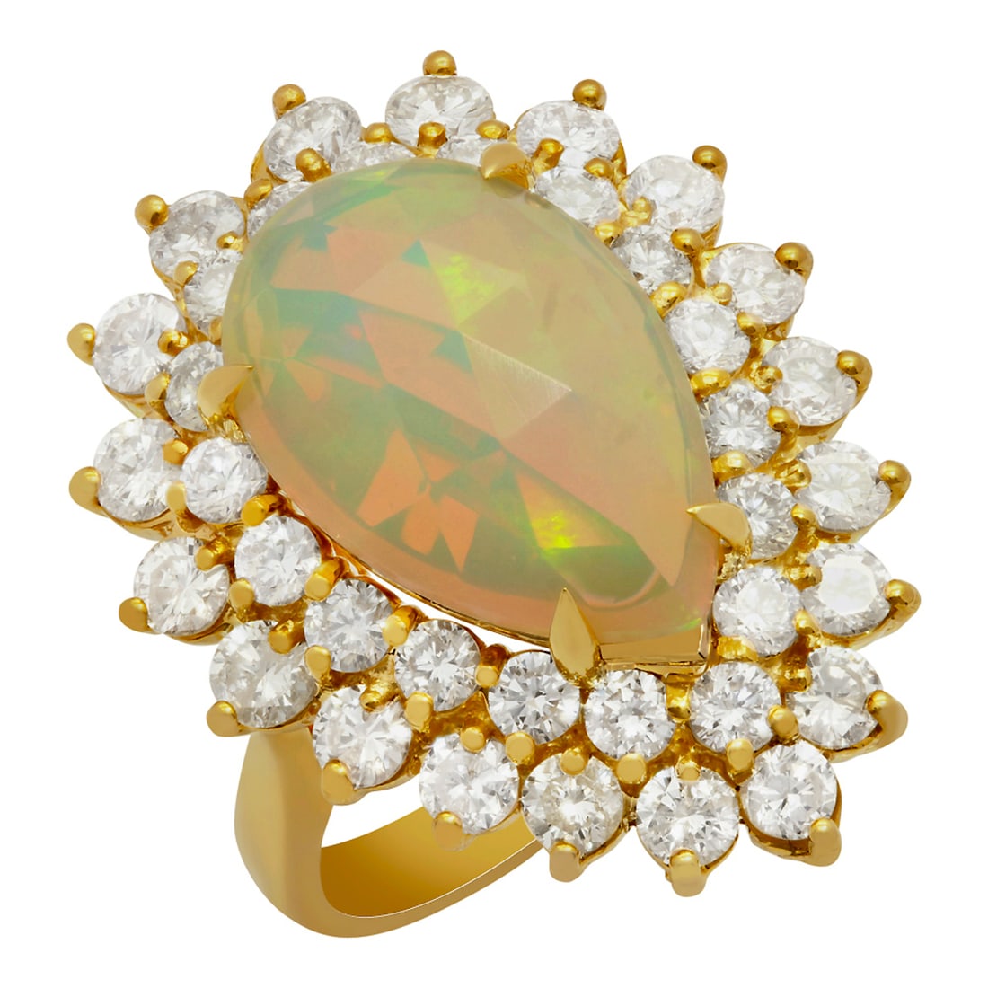 14k Yellow Gold 4.48ct Opal 2.59ct Diamond Ring: Retail: $11,620.00 ****** 14k Yellow Gold 4.48ct Opal 2.59ct Diamond Ring ****** Metal: 14K Yellow Gold / Total Item Weight: 10.40 grams / Country Made: United States / / Main Stone: Opal / Color: