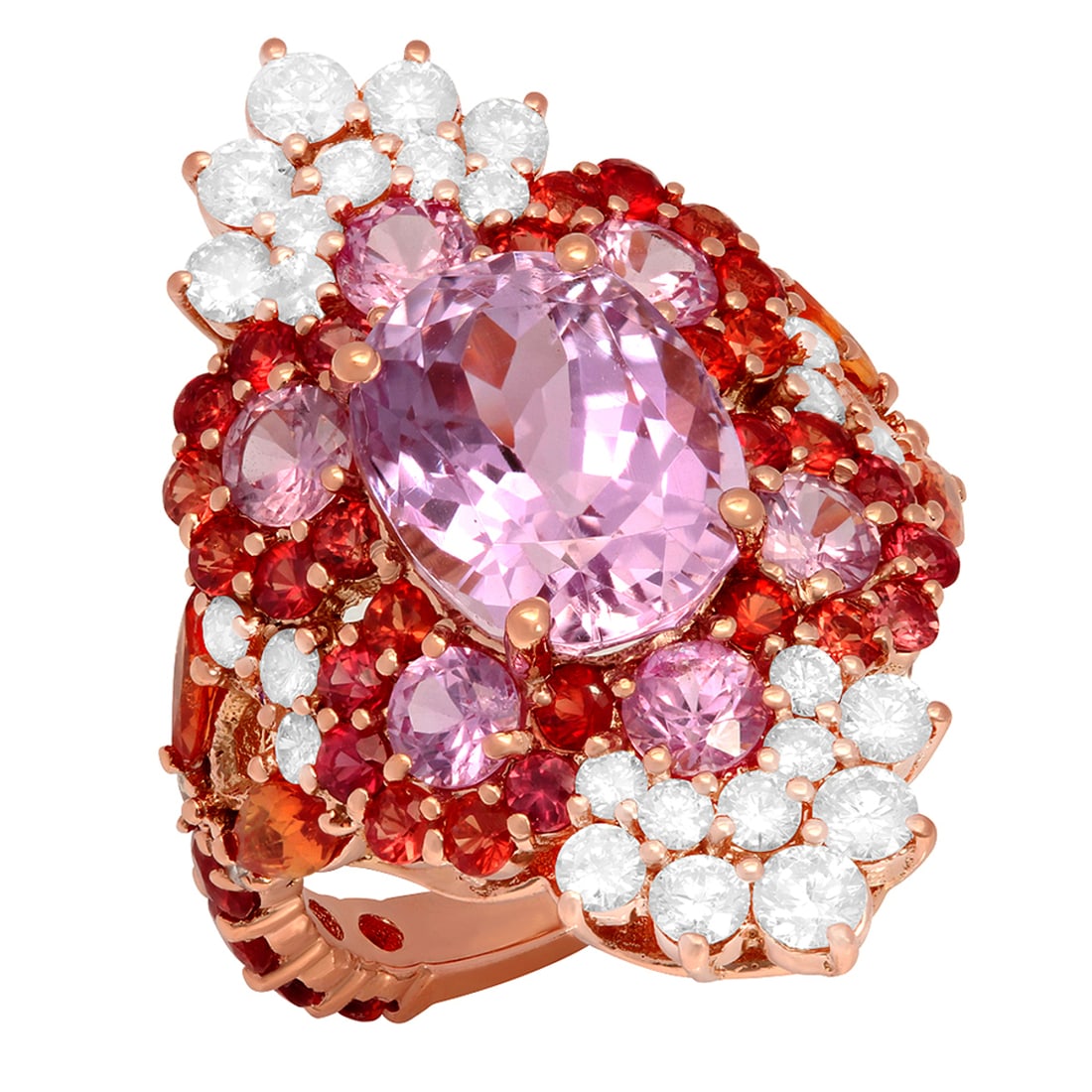 14k Rose Gold 5.01ct Kunzite 6.80ct Sapphire 1.48ct Diamond Ring: Retail: $16,250.00 ****** 14k Rose Gold 5.01ct Kunzite 6.80ct Sapphire 1.48ct Diamond Ring ****** Metal: 14K Rose Gold / Total Item Weight: 8.99 grams / Country Made: United States / / Main Stone: Kun