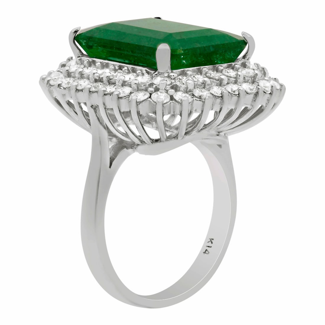 14k White Gold 11.46ct Emerald 1.90ct Diamond Ring - 2