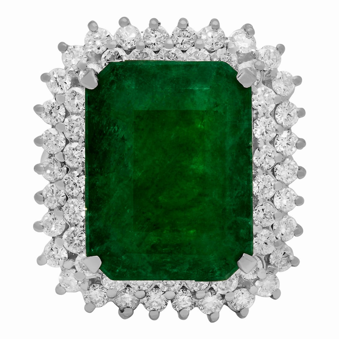 14k White Gold 11.46ct Emerald 1.90ct Diamond Ring - 3
