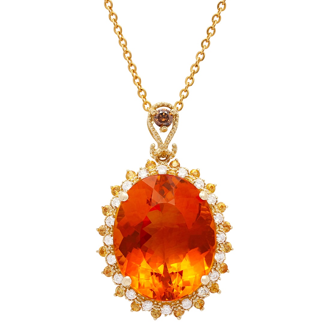 14K Gold 22.55ct Citrine 0.35ct Sapphire and 0.67ct Diamond Pendant: Retail: $5,860.00 ****** 14K Gold 22.55ct Citrine 0.35ct Sapphire and 0.67ct Diamond Pendant ****** Metal: 14K Yellow Gold / Total Item Weight: 9.5 Grams / Country Made: United States / / Main Stone: 