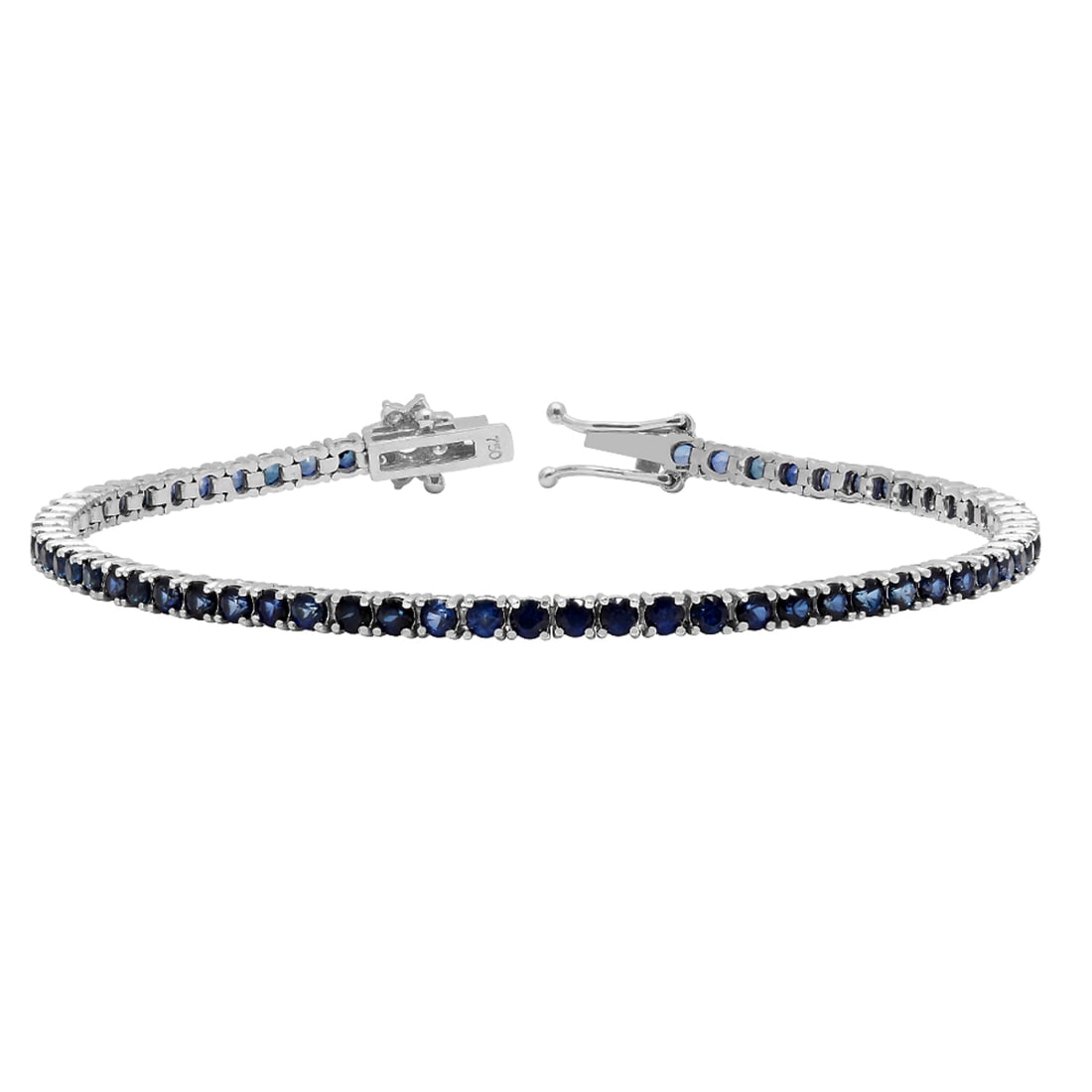14k White Gold 5.10ct Sapphire 0.42ct Diamond Bracelet: Retail: $6,615.00 ****** 14k White Gold 5.10ct Sapphire 0.42ct Diamond Bracelet ****** Metal: 14K White Gold / Total Item Weight: 9.00 grams / Country Made: United States / / Main Stone: Sapphire /