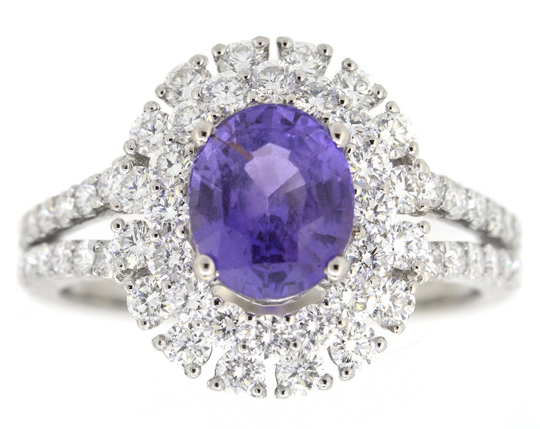 18K White Gold Ladies Ring with 1.91ct GIA Certified Sapphire and 1.23ct tw Adjacent Diamonds: Retail: $9,000.00 ****** 18K White Gold Ladies Ring with 1.91ct GIA Certified Sapphire and 1.23ct tw Adjacent Diamonds ****** Size: 6.5 / Metal: 18K White Gold / Total Item Weight: 4.2 Grams / Country
