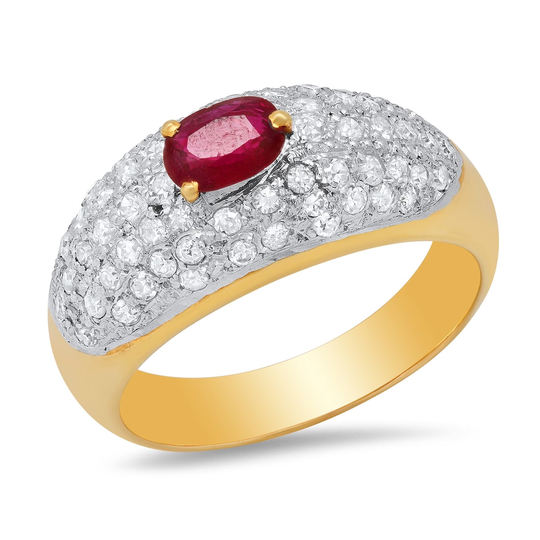 14K Yellow Gold Setting with 0.50ct Ruby and 0.50ct Diamond Ladies Ring: Retail: $5,938.00 ****** 14K Yellow Gold Setting with 0.50ct Ruby and 0.50ct Diamond Ladies Ring ****** Size: 7 / Metal: 14K Yellow Gold / Total Item Weight: 5.5 Grams / Country Made: United States / 